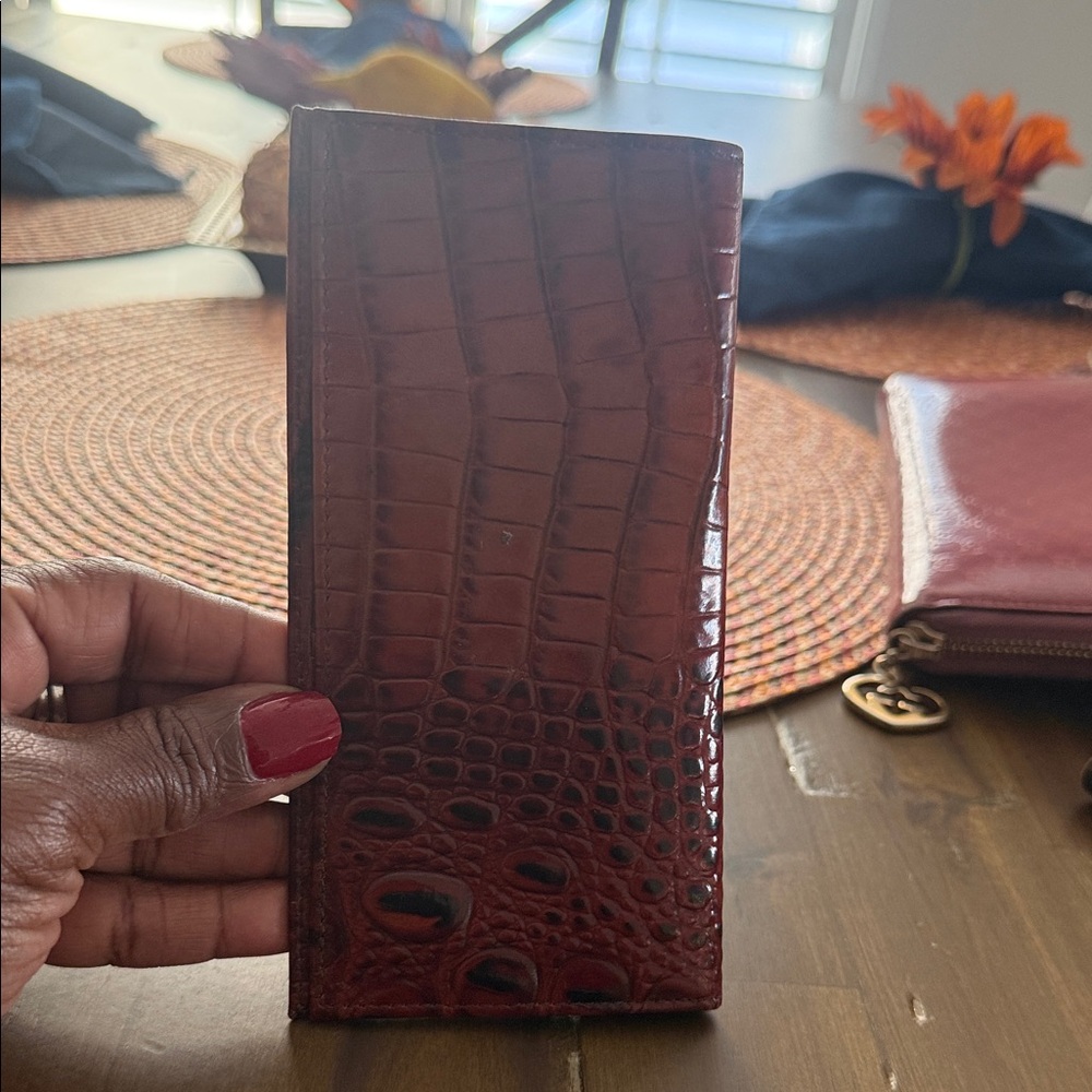 Brahmin Crocodile Embossed Checkbook holder in Deep Brown